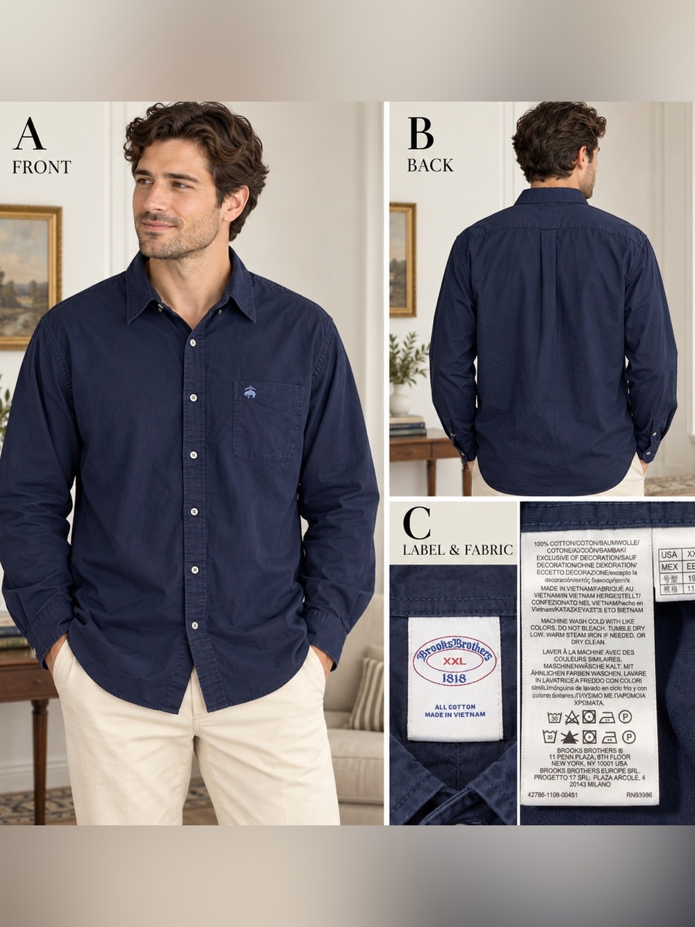 Brooks Brothers Navy Long-Sleeve Button-Up Shirt